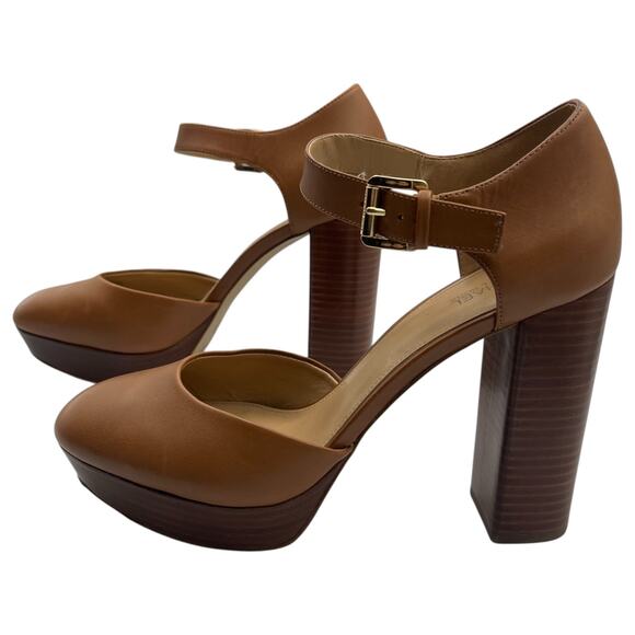 Michael Kors Sierra Platform Pumps Block High Heels D'Orsay Acorn Brown Size 9M - Picture 4 of 7